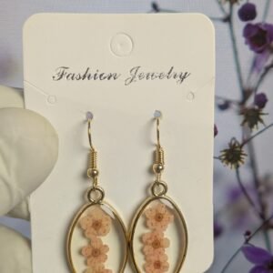 Golden Oval Resin Earrings: Pressed Flowers, Hypoallergenic Hooks