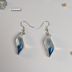 Resin Drop Earrings – Clear Resin with Blue Crushed Glass, Lightweight Handmade Jewelry