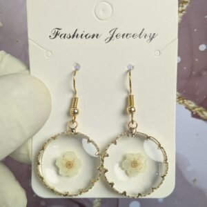 Golden Circle Resin Earrings: Pressed Flowers, Stainless Steel Hooks