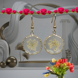 Golden Circle Resin Earrings: Real Pressed Flowers, Hypoallergenic