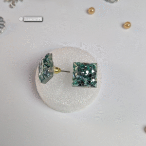 Green Glitter Resin Stud Earrings: Lightweight Square Jewelry