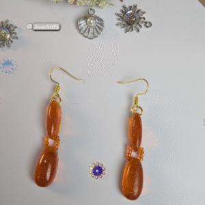 Amber Glow Resin Drop Earrings – Orange Glitter with Gold Hooks