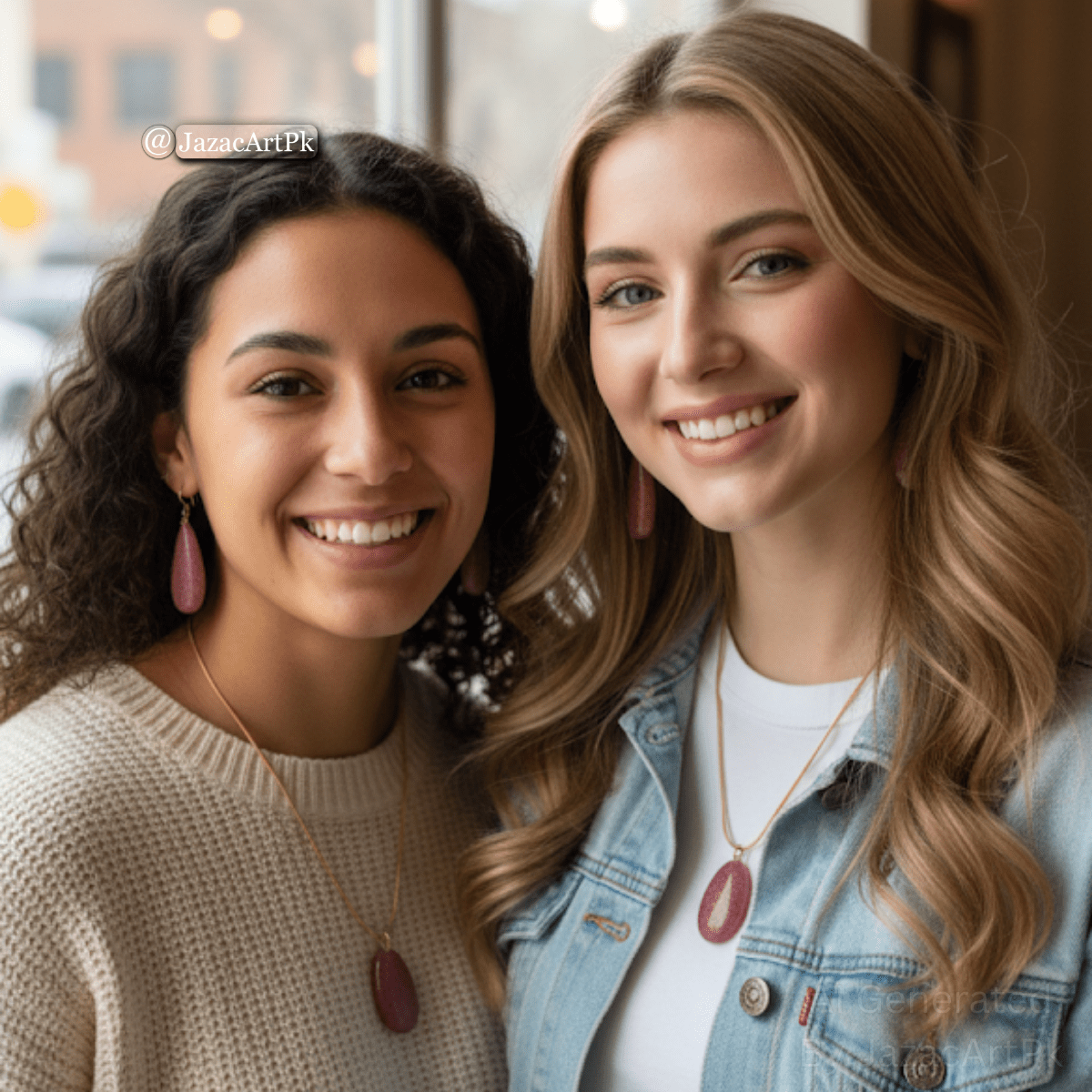 Rose Sparkle Resin Jewelry Set – Pink Glitter Pendant & Drop Earrings with Gold Chain - Image 6