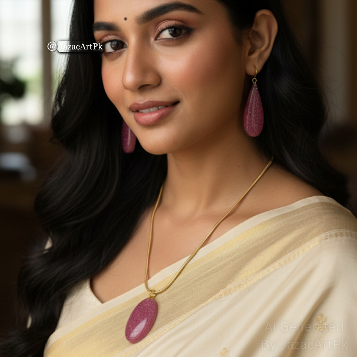 Rose Sparkle Resin Jewelry Set – Pink Glitter Pendant & Drop Earrings with Gold Chain - Image 8