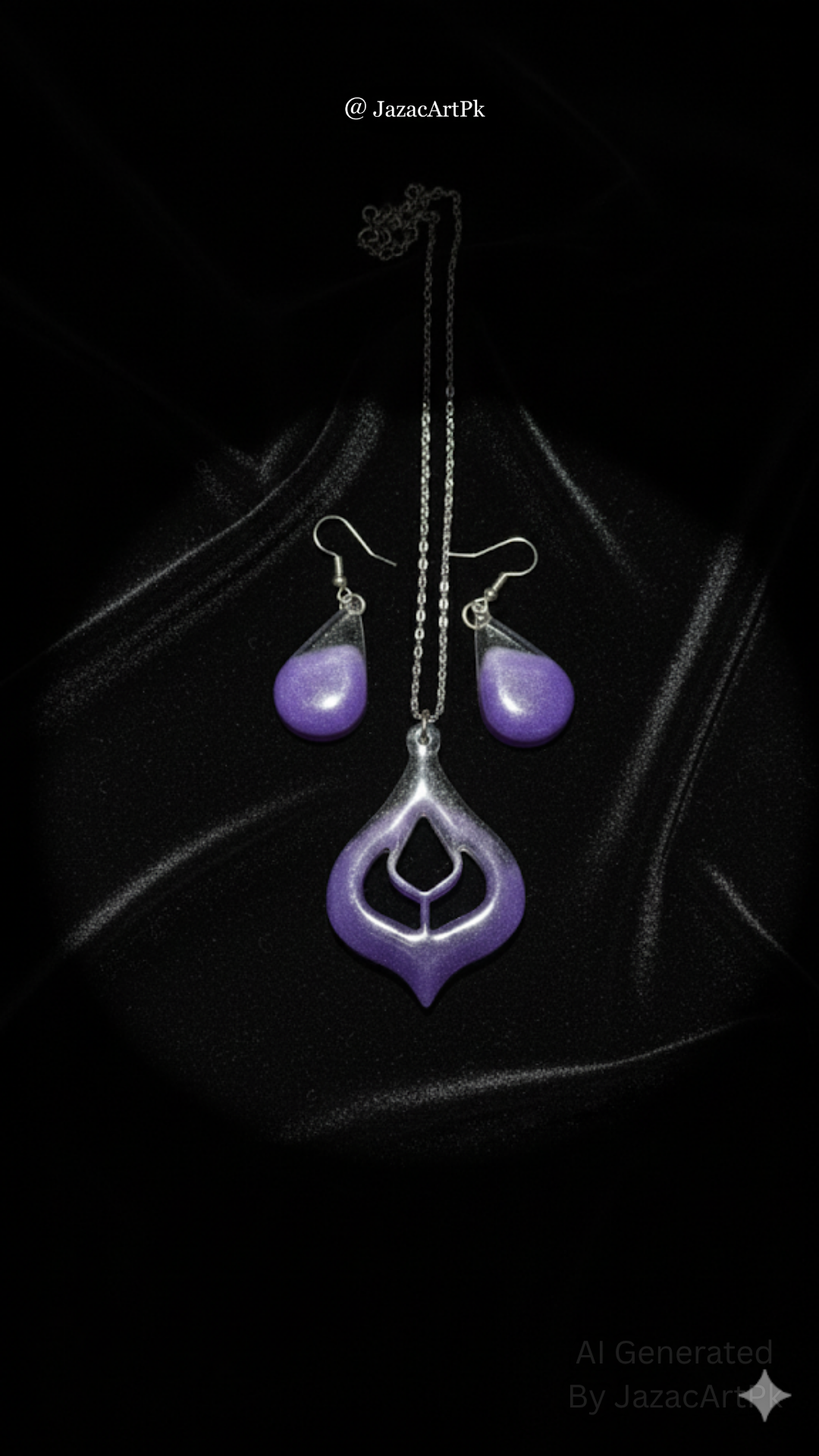 Royal Purple Glow Resin Jewelry Set – Handmade Pendant & Earrings