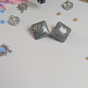 Silver Twilight Resin Square Stud Earrings – Glitter Dust Handmade Lightweight Jewelry