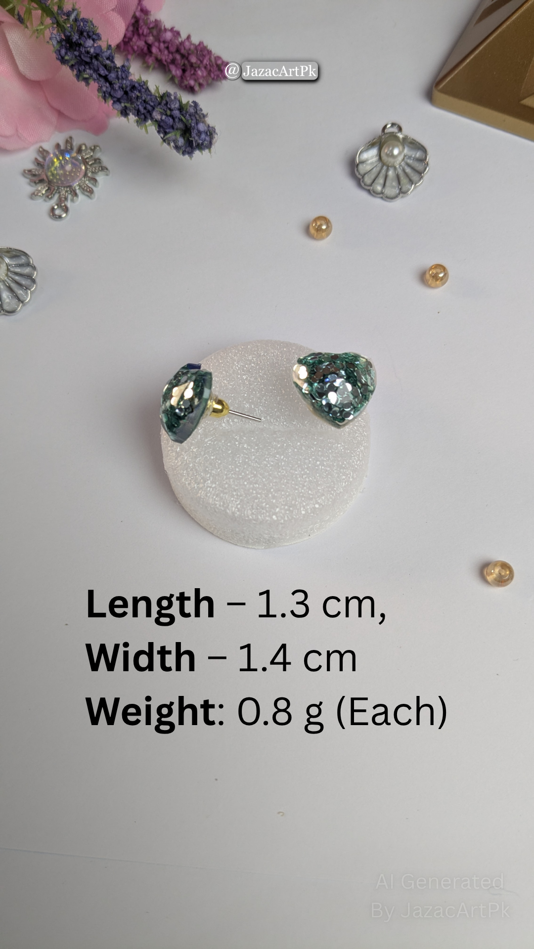 Green Glitter Heart Resin Stud Earrings – Lightweight Sparkle Jewelry - Image 11