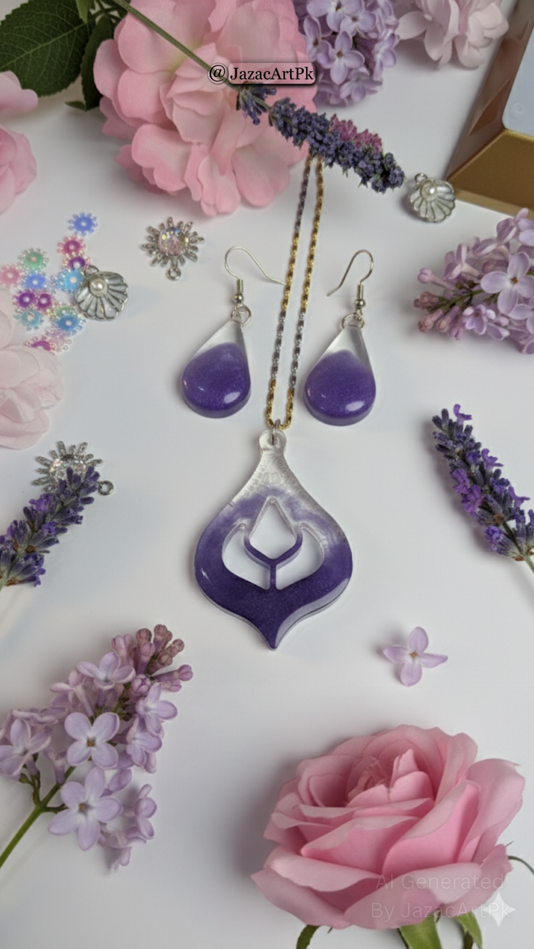 Royal Purple Glow Resin Jewelry Set – Handmade Pendant & Earrings - Image 4