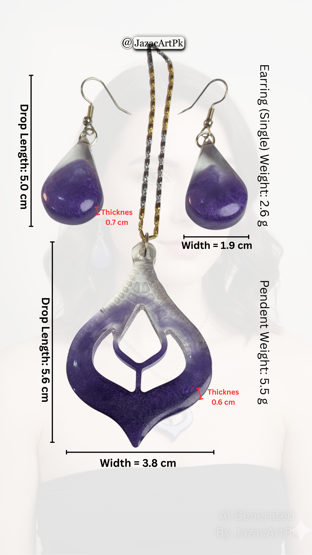 Royal Purple Glow Resin Jewelry Set – Handmade Pendant & Earrings - Image 12