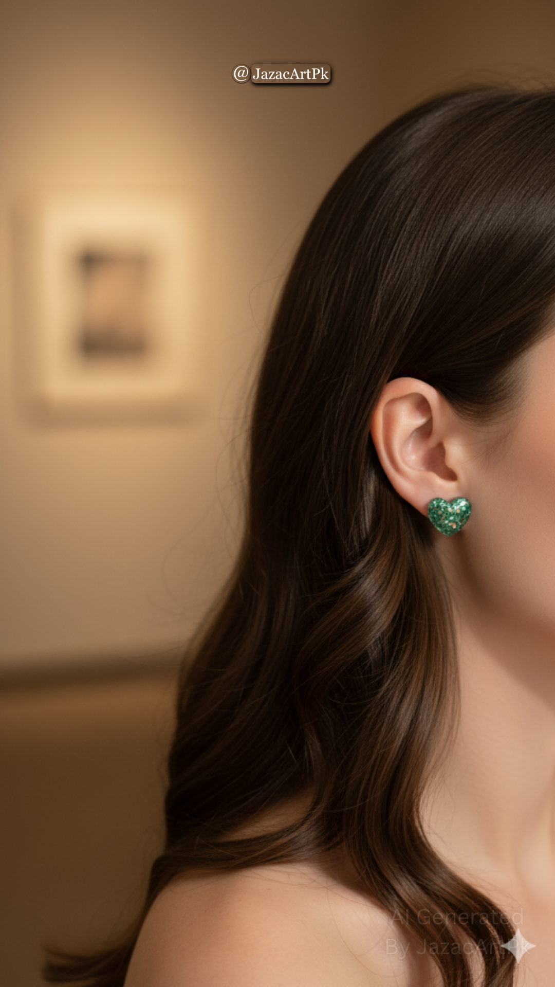 Green Glitter Heart Resin Stud Earrings – Lightweight Sparkle Jewelry - Image 3