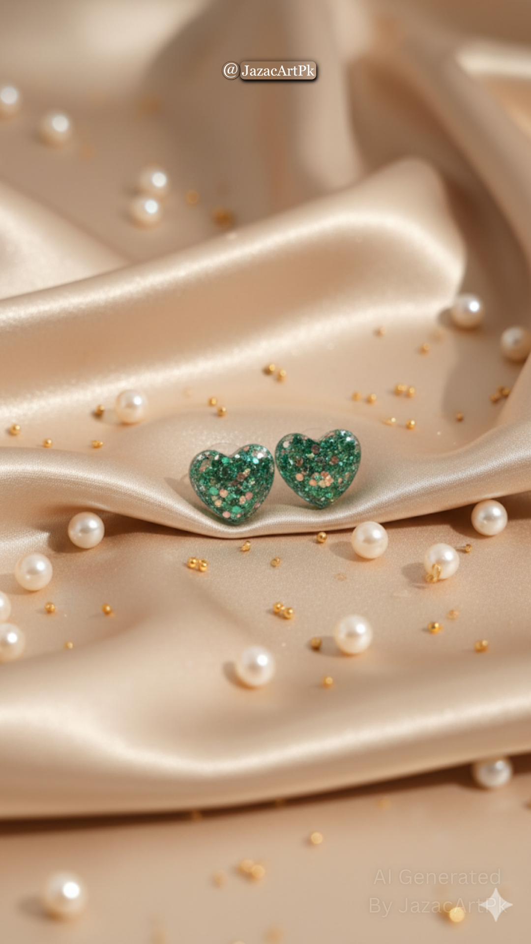 Green Glitter Heart Resin Stud Earrings – Lightweight Sparkle Jewelry - Image 4