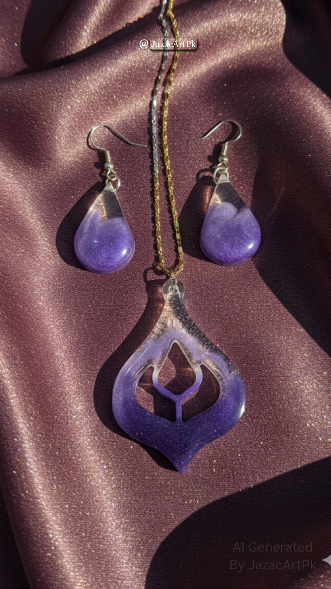 Royal Purple Glow Resin Jewelry Set – Handmade Pendant & Earrings - Image 9