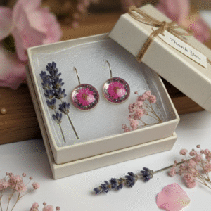 Pressed Pink Flower Resin Dangle Earrings – Handmade Floral Jewelry