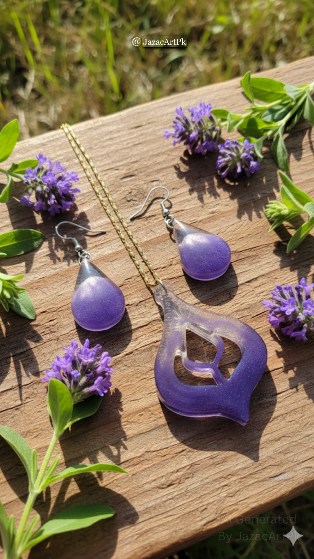 Royal Purple Glow Resin Jewelry Set – Handmade Pendant & Earrings - Image 10