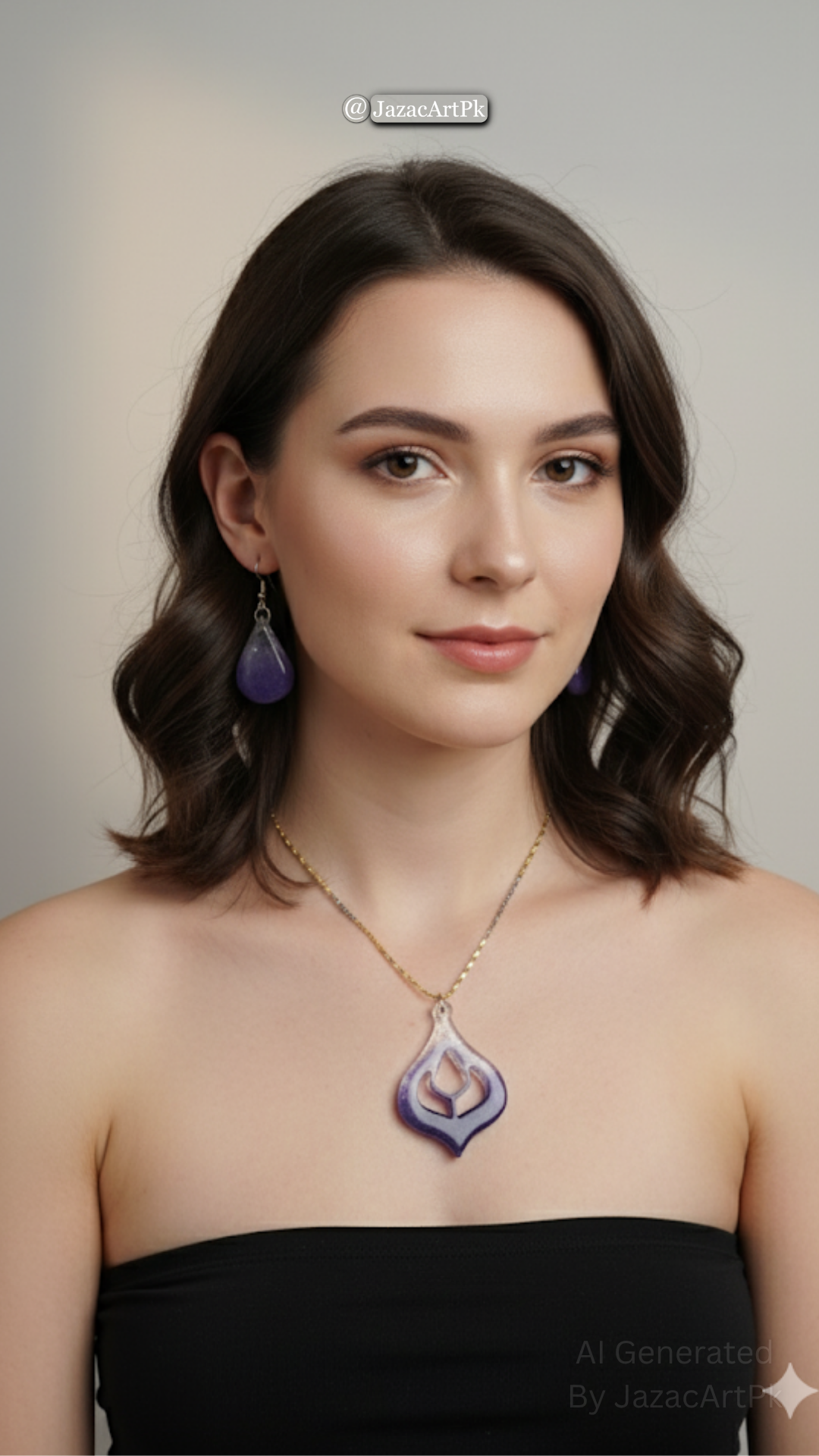 Royal Purple Glow Resin Jewelry Set – Handmade Pendant & Earrings - Image 3