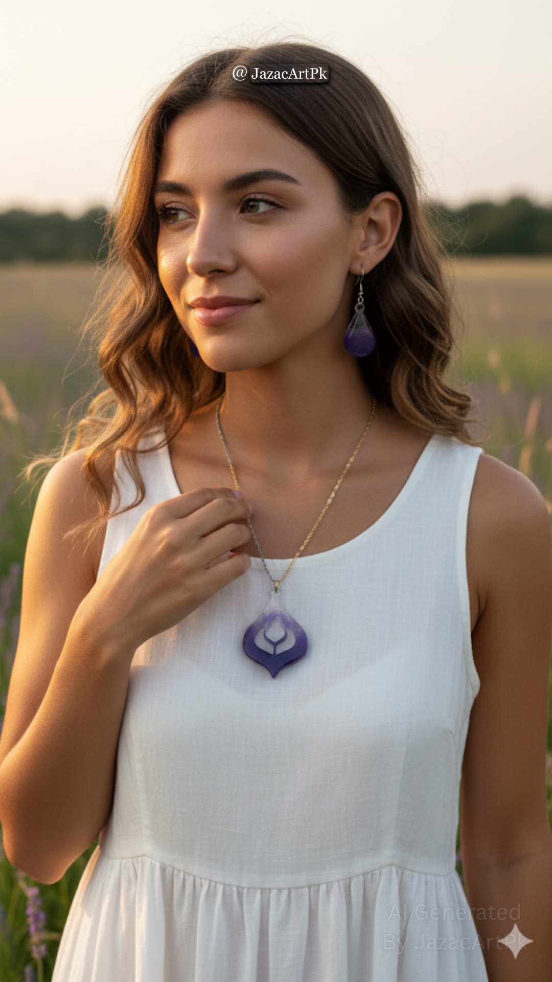 Royal Purple Glow Resin Jewelry Set – Handmade Pendant & Earrings - Image 6